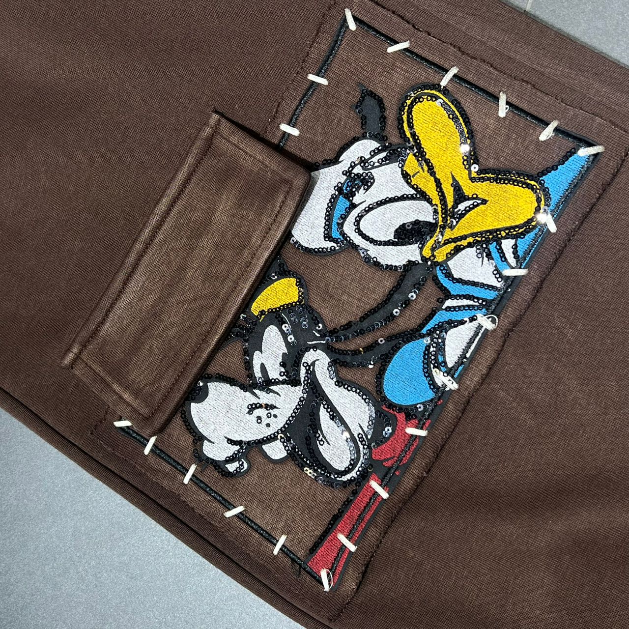 Disney-Inspired Sequined Patchwork Cargo Sweatpants