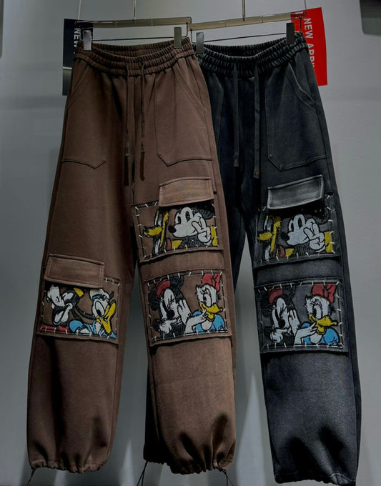 Disney-Inspired Sequined Patchwork Cargo Sweatpants